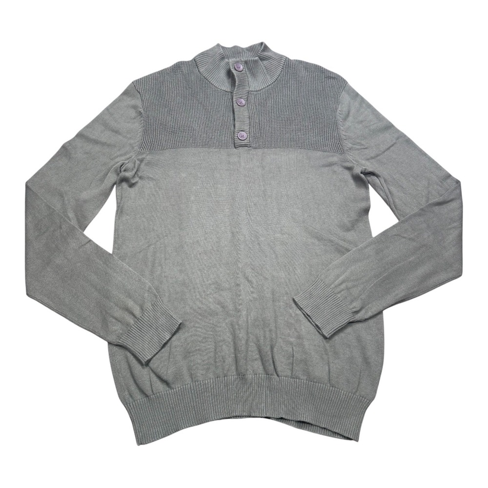 Club Room Mens Olive Green 100% Cotton Button Mock Neck Sweater Small S
